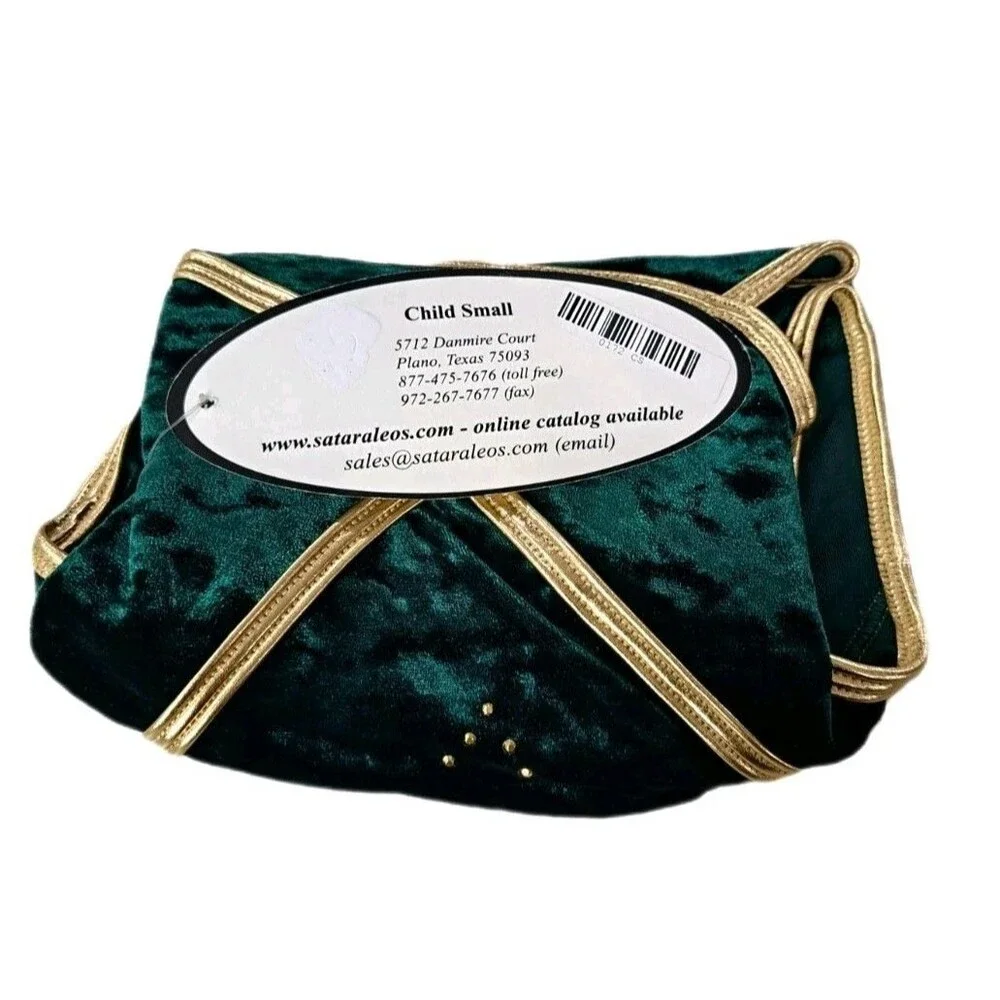 Satara Crushed Velvet Cutout Leotard Green Gold Bling Kids CS Elfcore Fairycore